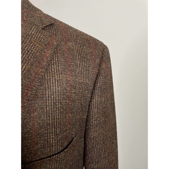 Isaia Sport Coat Mens 44R in Brown Red Plaid 100% Wool Blazer - Picture 3 of 12